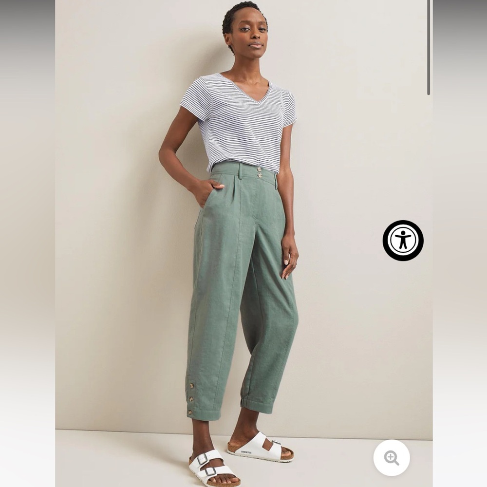 Cefinn Tyson Techni Linen Tapered Trouser Sage Green Size 12 US NWT